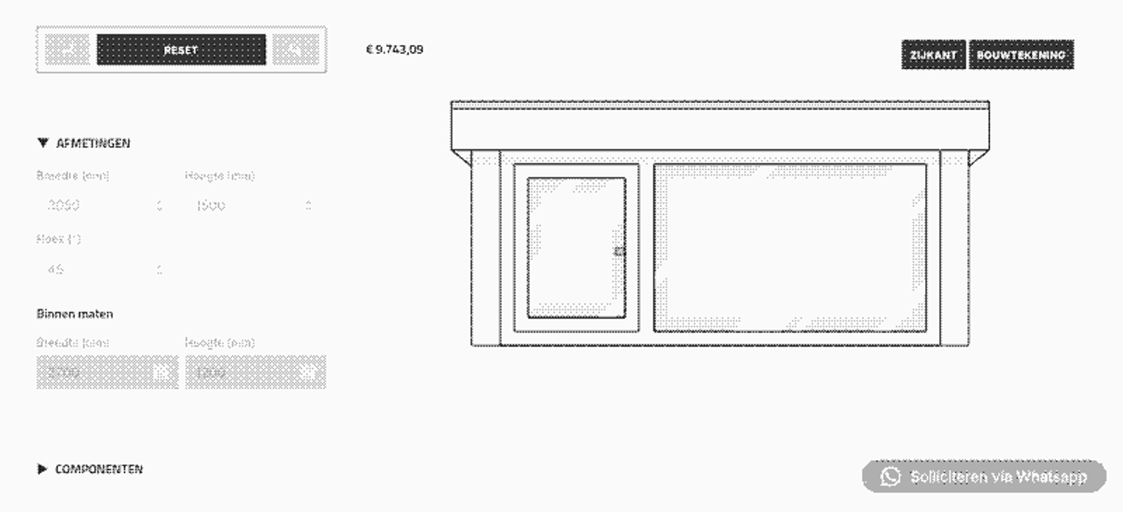 A screenshot of the dormer configurator on MAC Bouw's website.