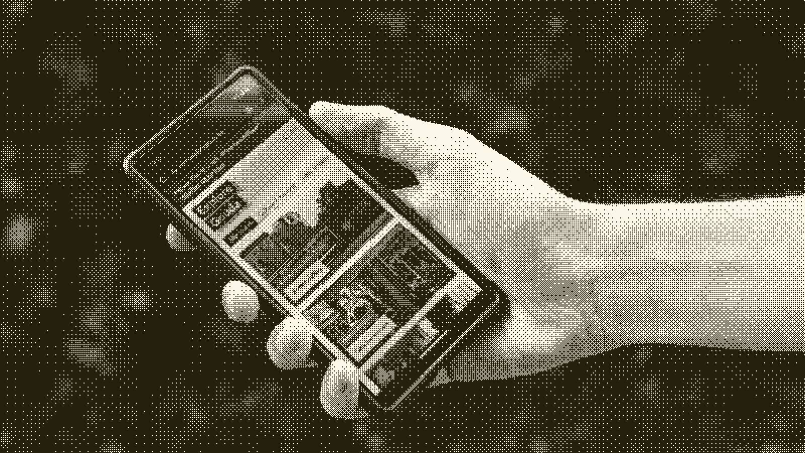 A hand holding a phone with the Explore Gouda web application open.